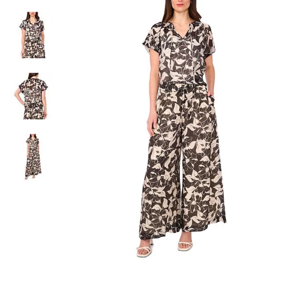 Vince Camuto Fresh Tropical color black & creamy pant Set ORIGINAL $198.00